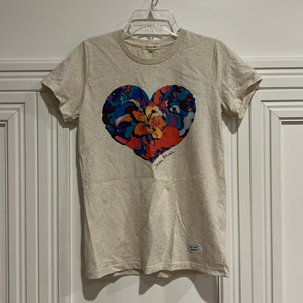 Jason Mraz Concert Tee With Heart and flowers Tan Size Small